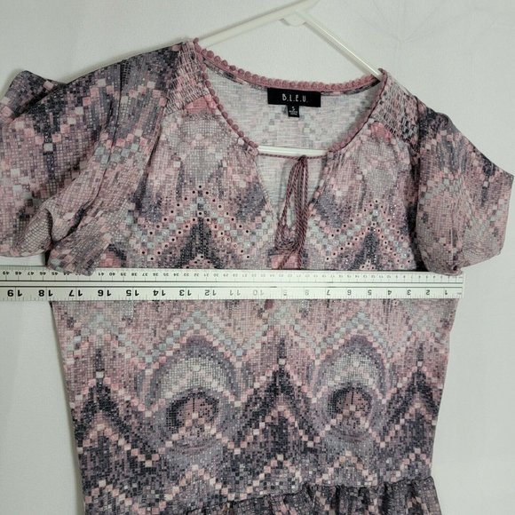 BLEU Top Womens S Pink Gray Long Bell Sleeve Boho Peasant Blouse Rhinestones - Picture 5 of 12